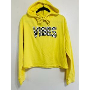Queen Bees Vibes Sunflower Bright Yellow Cropped Hoodie, Size XL